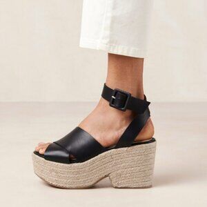 ALOHAS 'Lyla' black leather espadrille platform sandals 38 NEW